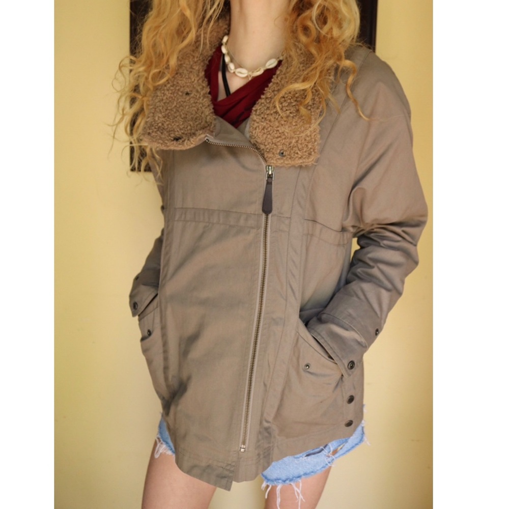 Poetry Brown Faux Fur Collar Zipper Layer Jacket !